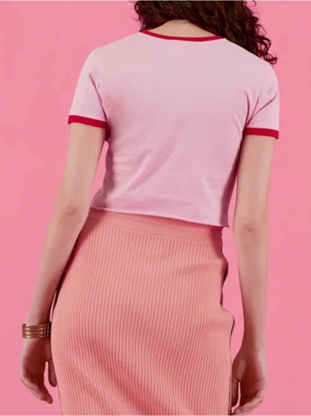Gucci x Adidas Originals Logo Geometric Print Pink Crop T-Shirt - Picture 3 of 8